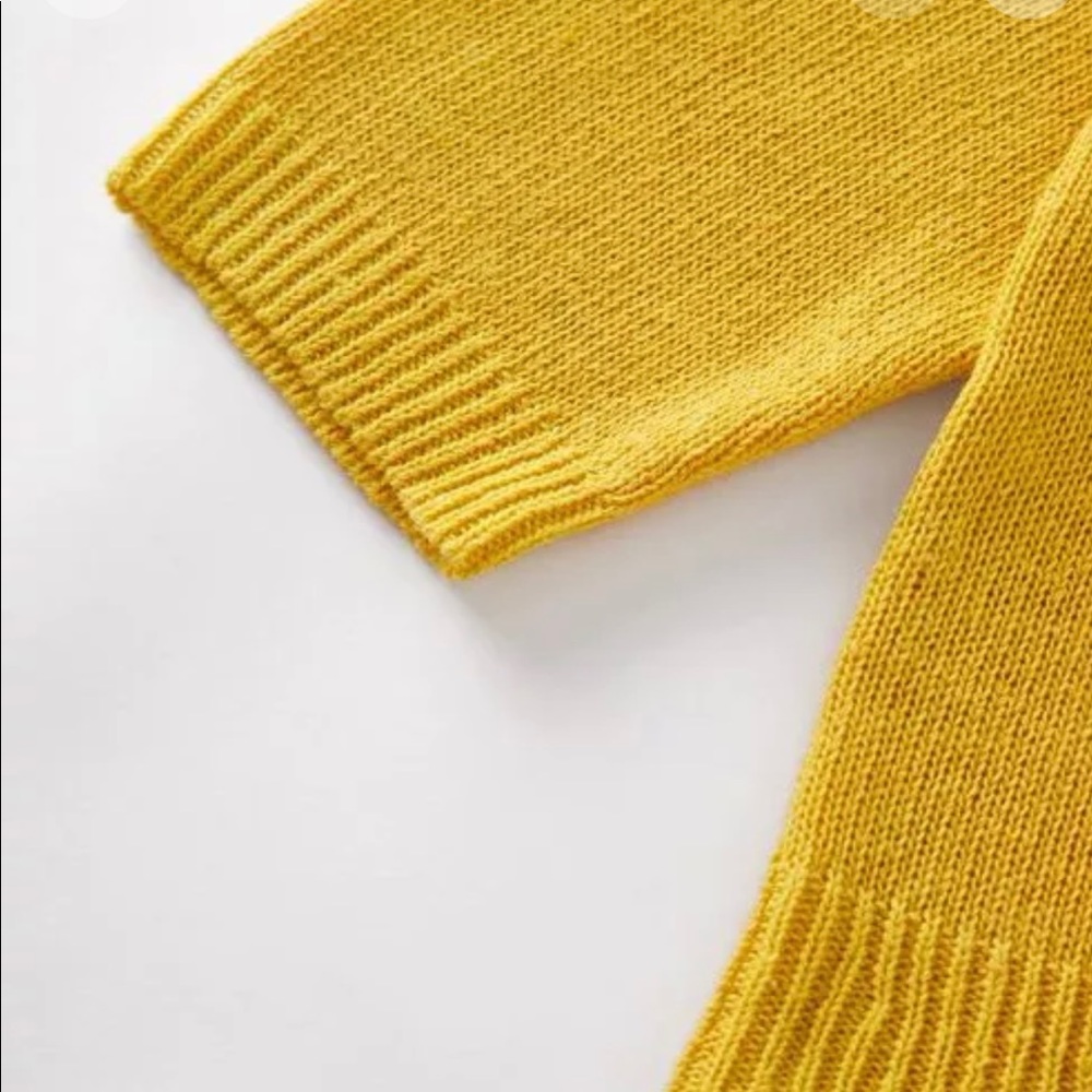 V-Neckline Solid Sweater Shift Sweaters with Hoodie, Color Yellow, Size M - Picture 8 of 8